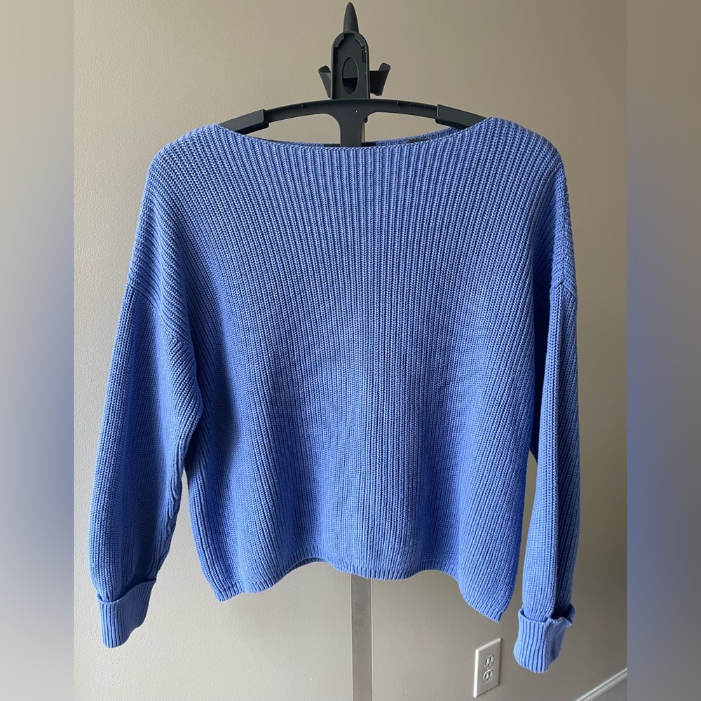 French Connection 100% Cotton Periwinkle Boatneck Sweater